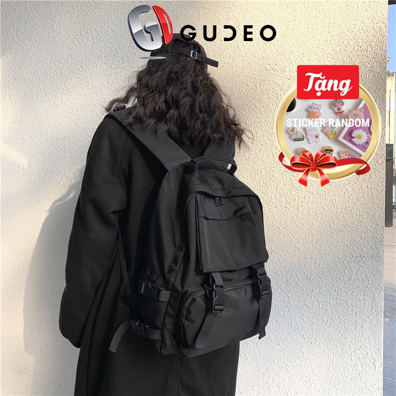 Balo Nam Nữ Màu Đen ULZZANG Basic Đi Học Cặp Sách Học Sinh Cấp 1 2 3 Hàn Quốc GUDEO