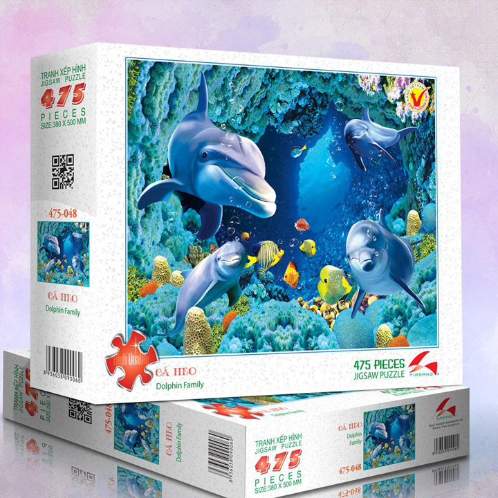 Tranh xếp hình trí tuệ tia sáng jigsaw puzzle 475 mảnh - cá heo - msp: 475-048