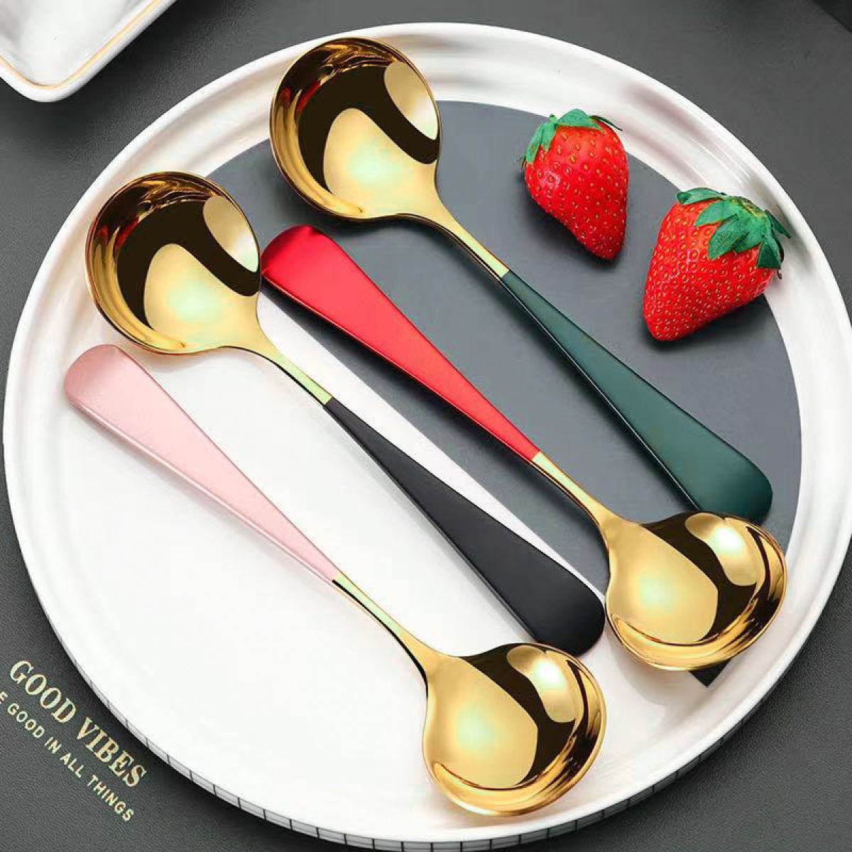 [FREESHIP] Thìa Inox Mạ Vàng - Set 5 chiếc Thìa Vàng Phong Cách Hiện Đại Sang Trọng - Cán dài nhiều màu - giao màu ngẫu nhiên - AnhTuyet_SHOP