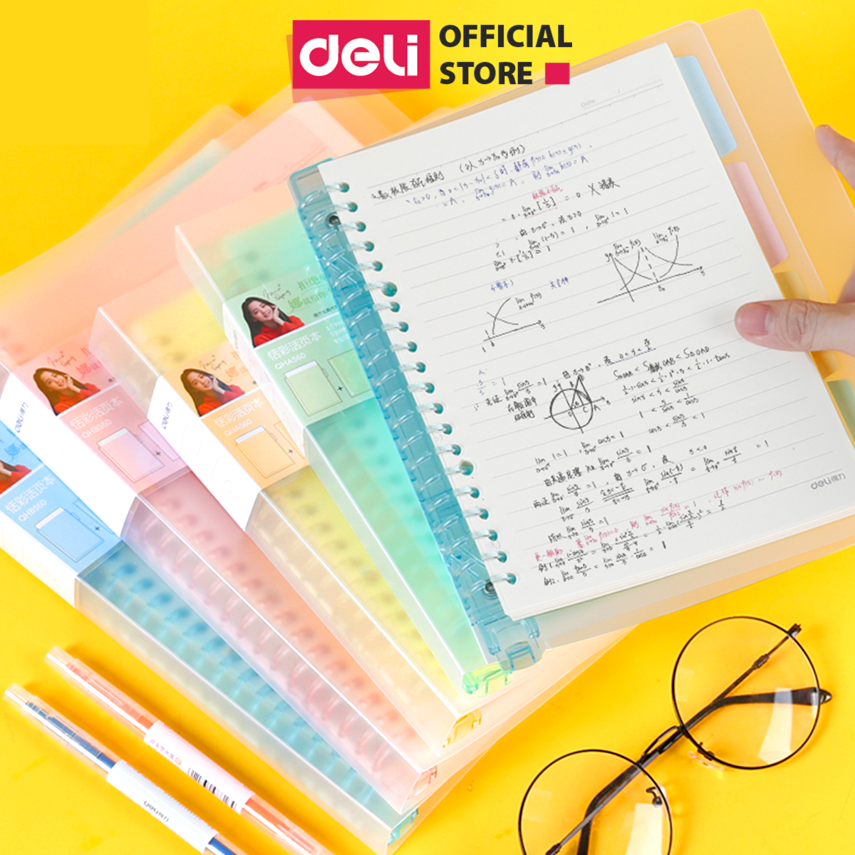 Sổ tay ghi chép A5 gáy lò xo 60 trang Deli - Xanh dương/Hồng/Vàng/Xanh lá - QHA560