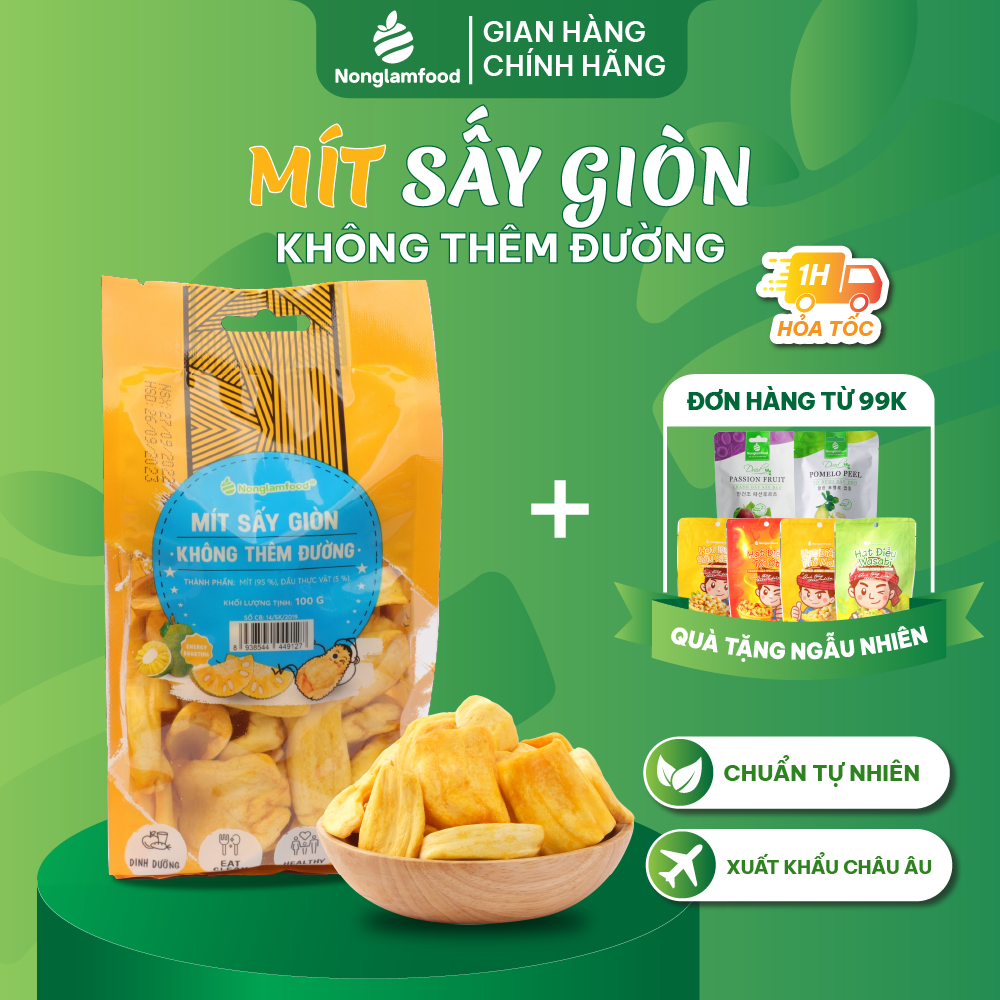 Mít sấy giòn cao cấp KHÔNG THÊM ĐƯỜNG Nonglamfood túi 100g | Đồ ăn vặt dinh dưỡng | Thơm ngon thượng hạng