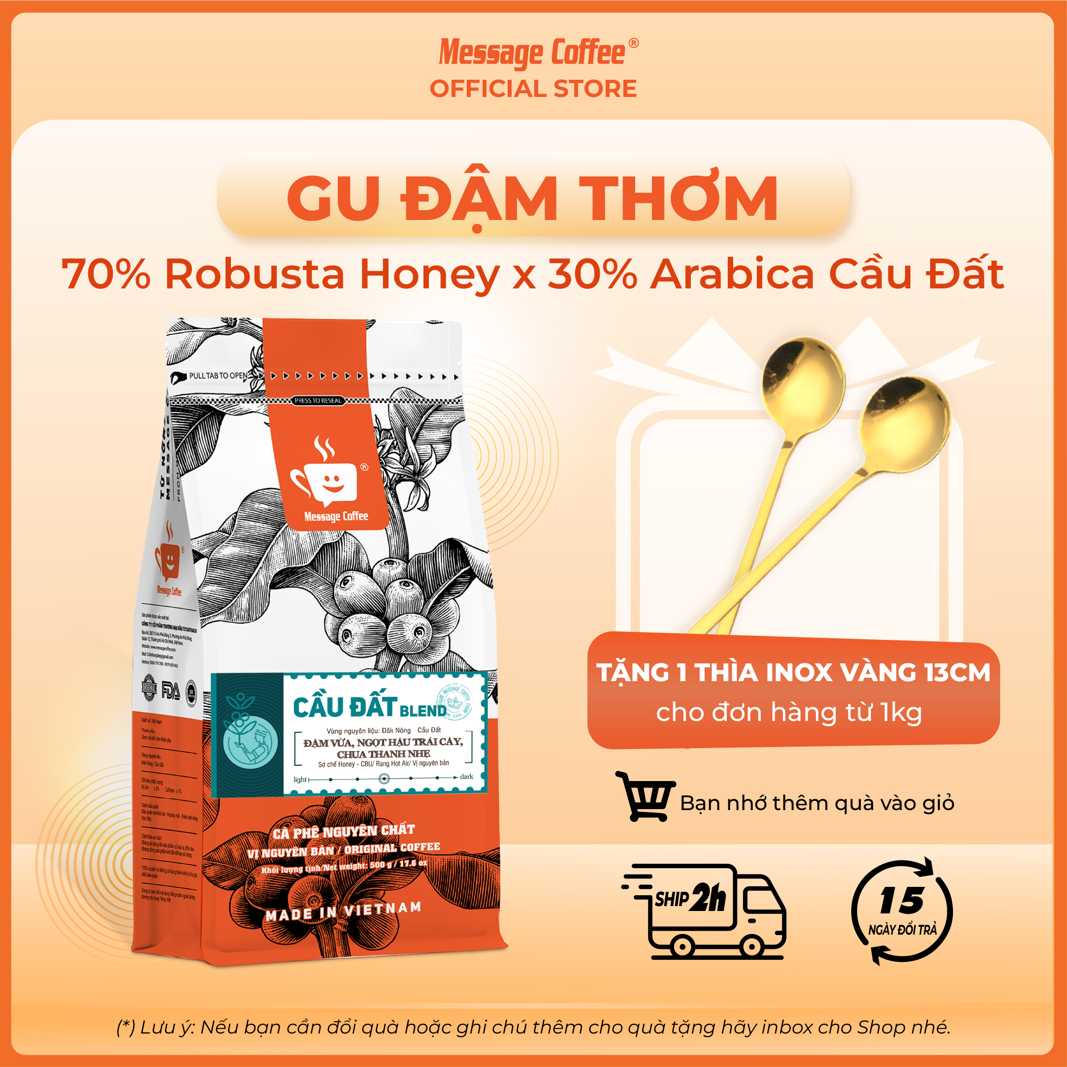 Cà phê CẦU ĐẤT BLEND nguyên chất, rang mộc cà phê pha phin hậu vị ngọt thơm pha máy đậm đà chua thanh nhẹ từ Message Coffee