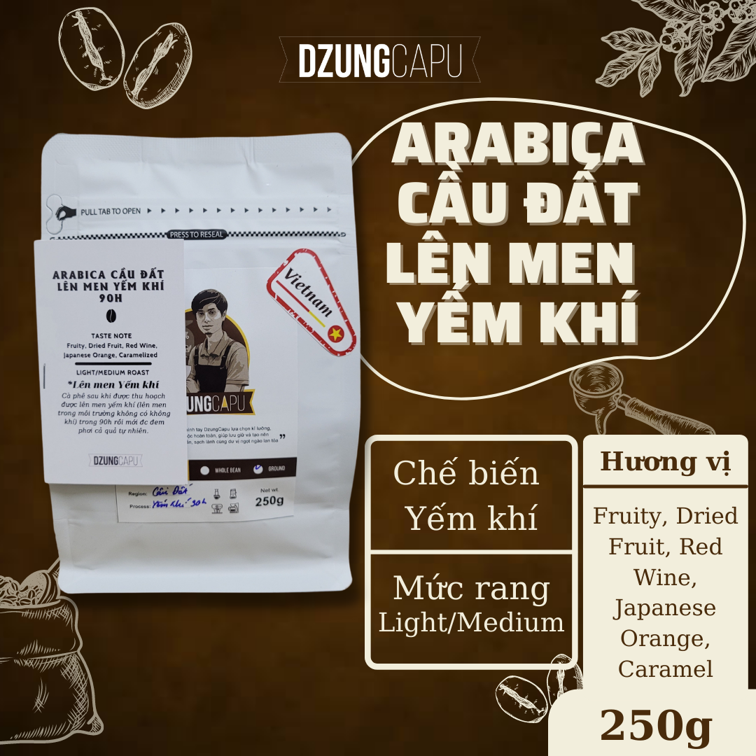 Cà phê arabica cầu đất - lên men yếm khí 90h - gói 250g - dzungcapu specialty coffee