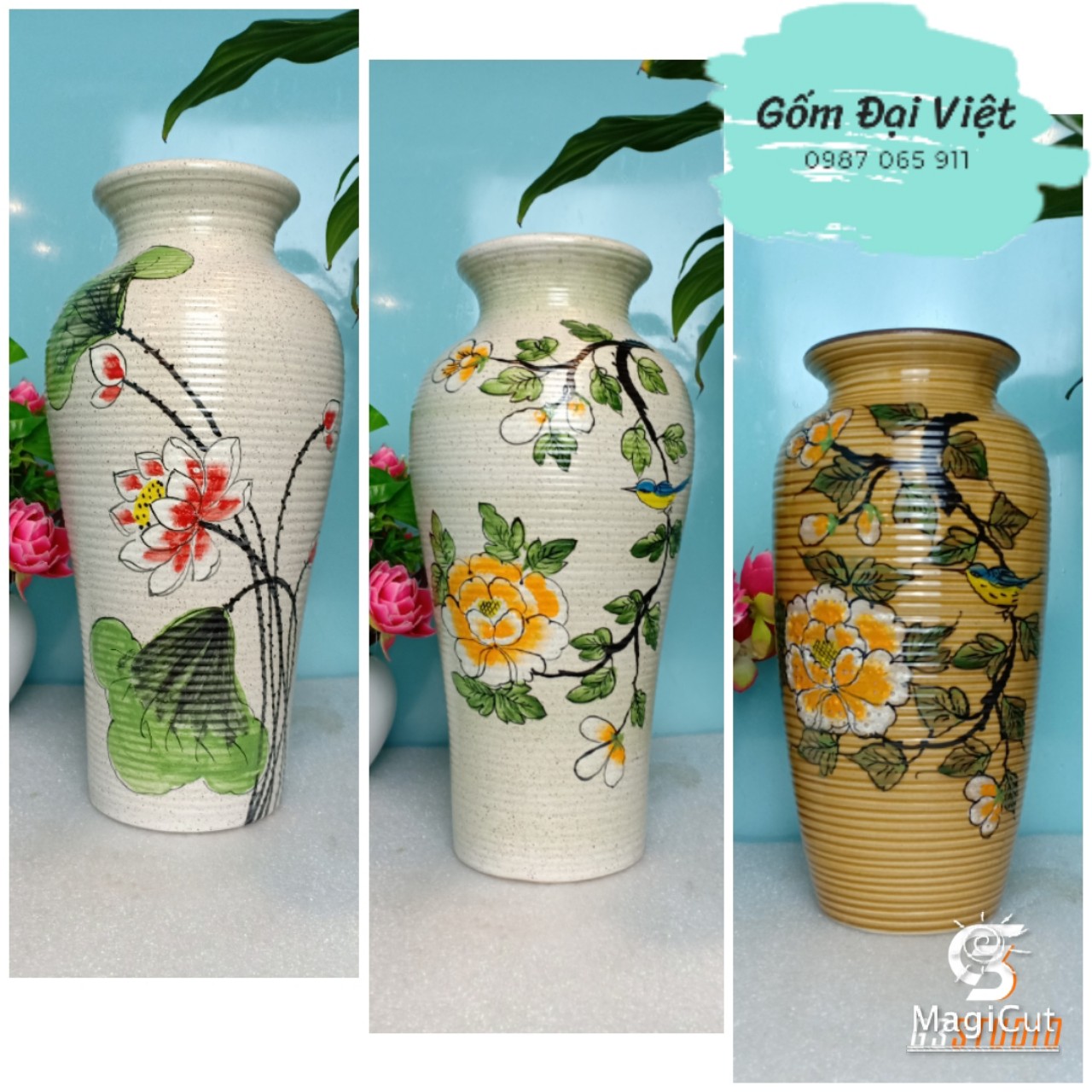 Bình Hoa vẽ tay nghệ thuật trang trí decor trưng bày