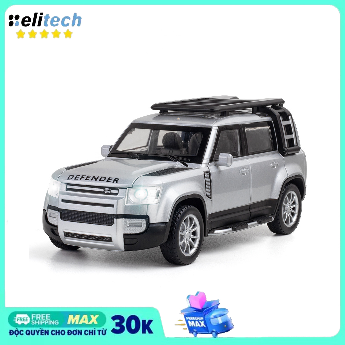 Mô hình xe tỷ lệ 1:24 Land Rover Defender thân xe hợp kim chắc chắn có đèn âm thanh
