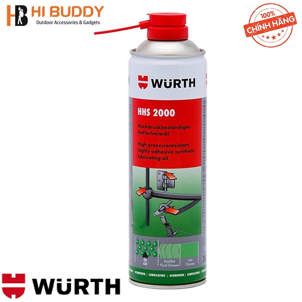 Chai mỡ bò nước bôi trơn chịu nhiệt wurth hhs 2000 500ml