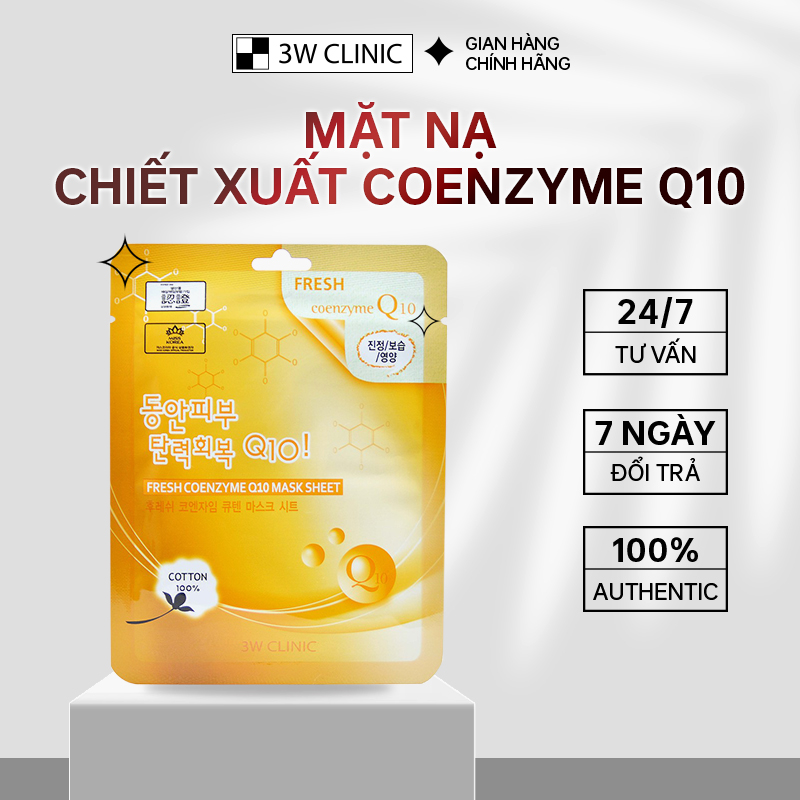 Combo 5 Mặt nạ Coenzyme Q10 3W Clinic Fresh Coenzyme Q10 Mask Sheet 23ml chống lão hóa, dưỡng trắng, cấp ẩm cho da