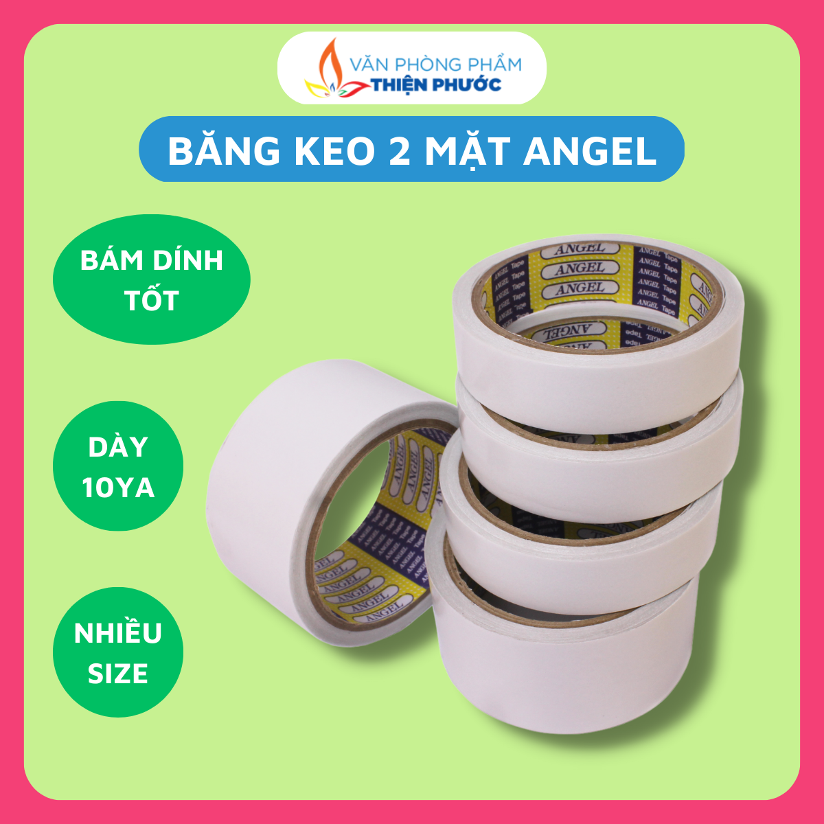 Băng keo 2 mặt 4.8cm dày dính trong suốt dán giấy THIỆN PHƯỚC