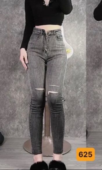 Quần Jean Nữ màu xám kiểu rách Form Ôm Lưng Cao thoáng mát - Quần dài jean nữ Chất Vải Denim Co Giãn Chuẩn Xịn Khói Store92 ms625