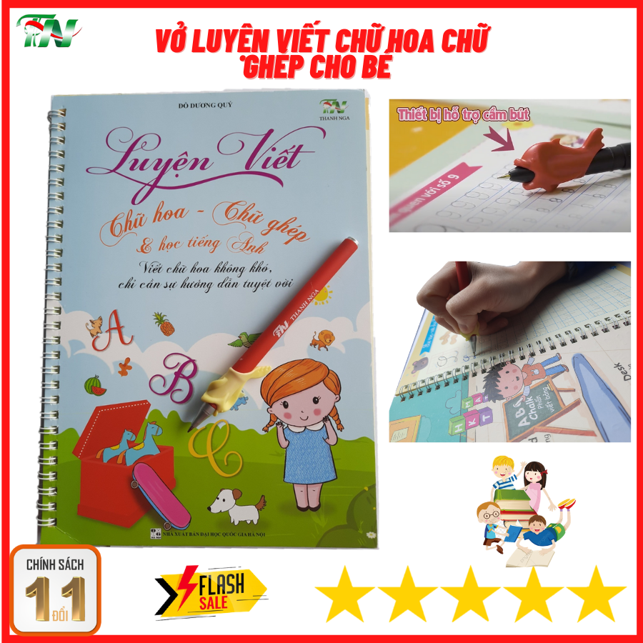 [FreeShip]Vở Luyện Chữ Đẹp, Luyện Chữ Hoa Và Chữ Ghép Cho Bé Vào Lớp 1, TẬP VIẾT CHỮ CHUẨN TIẾNG VIỆT CHO BÉ - SỬ DỤNG NHIỀU LẦN - SÁCH LUYỆN CHỮ ĐẸP - TẶNG KÈM BÚT THẦN KỲ TỰ XÓA, NGÒI BÚT VÀ ĐỆM TAY