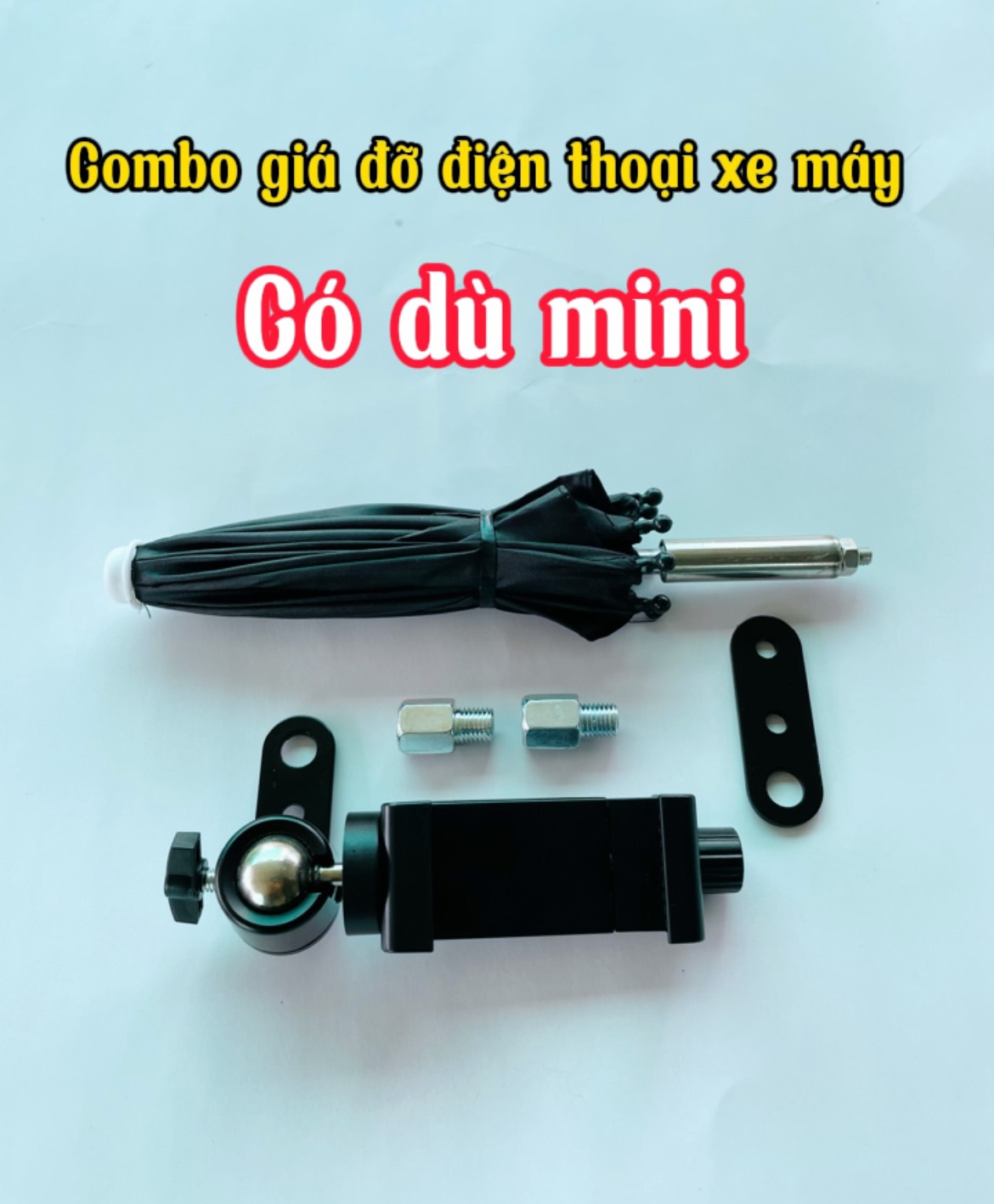 Combo giá đỡ điện thoại xe máy có dù mini