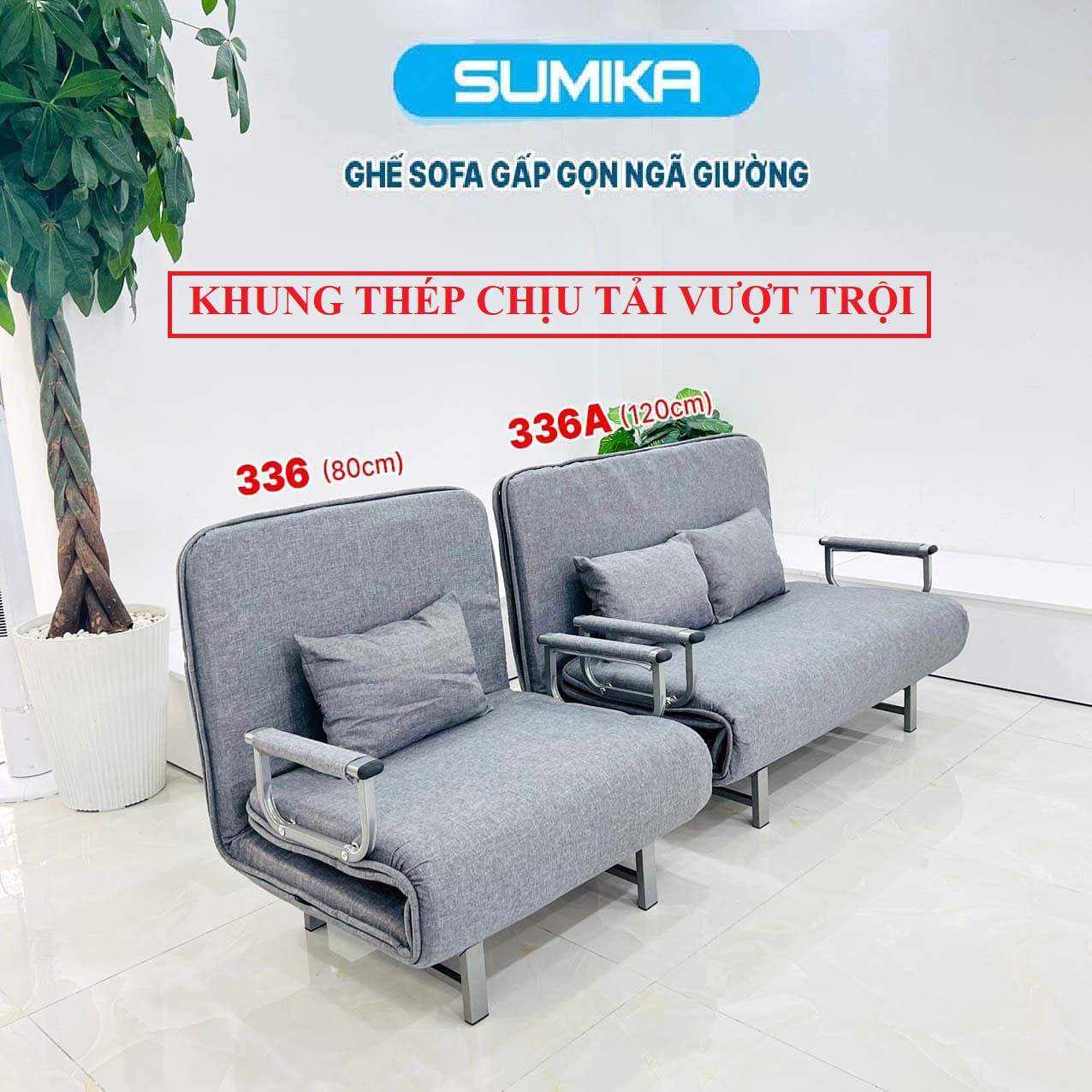 Ghế Giường Sofa Gấp Gọn Đa Năng, Giường Gấp Sopha Chính Hãng SUMIKA SK336A, Tiết Kiệm Không Gian,  Khung Thép Chắc Chắn Chịu tải lớn
