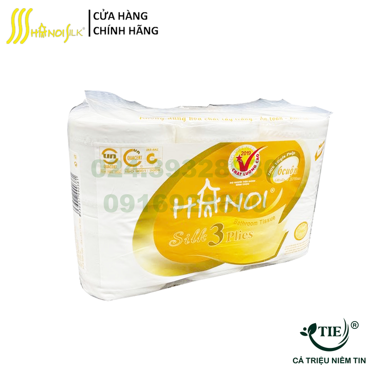 Giấy Vệ Sinh Hà Nội Silk 3 Lớp 1.1kg 6 Cuộn Không Lõi Mềm Mịn Tan Nhanh Trong Nước