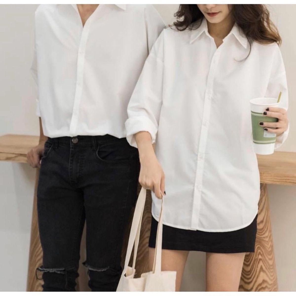 Áo sơ mi quốc dân dài tay Unisex Màu trắng