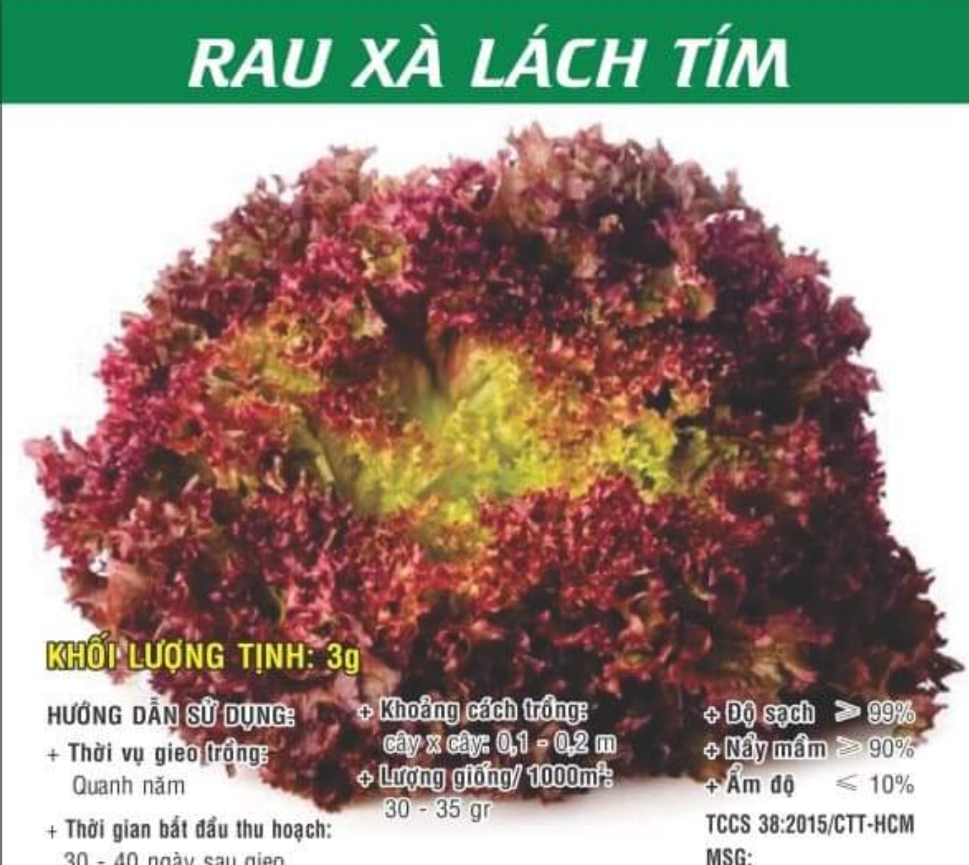 [HCM]Hạt giống Xà Lách xoăn tím Lollo Rossa - Phú Nông Mai Vàng