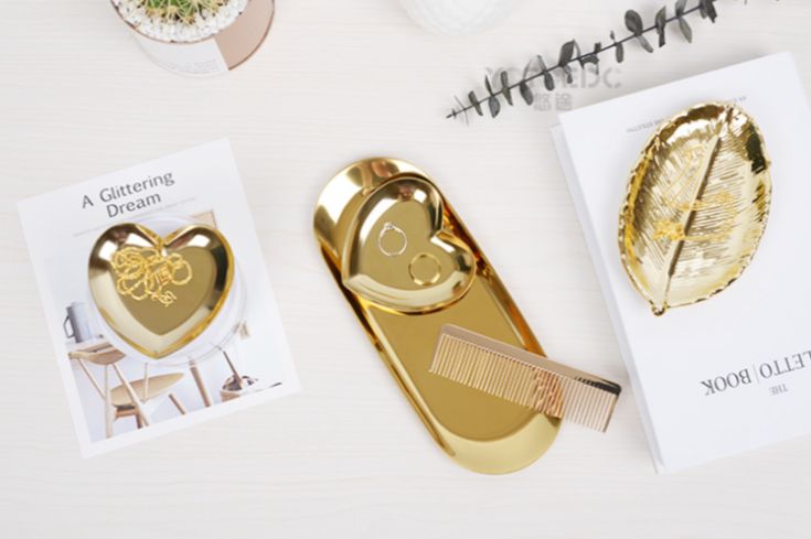 Khay đựng trang sức, nữ trang mini đồ đa năng mạ vàng Golden sang chảnh hàng có sẵn