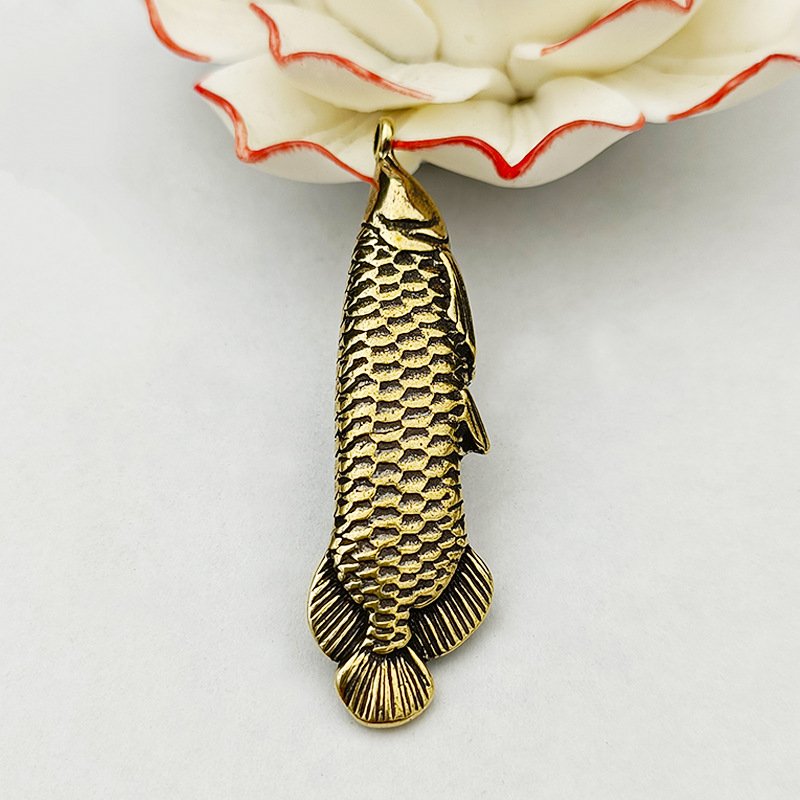 Tượng Nhỏ Bằng Đồng Hình Cá Rồng Móc Khóa (Kích Thước: 5.5 x 1.6cm)