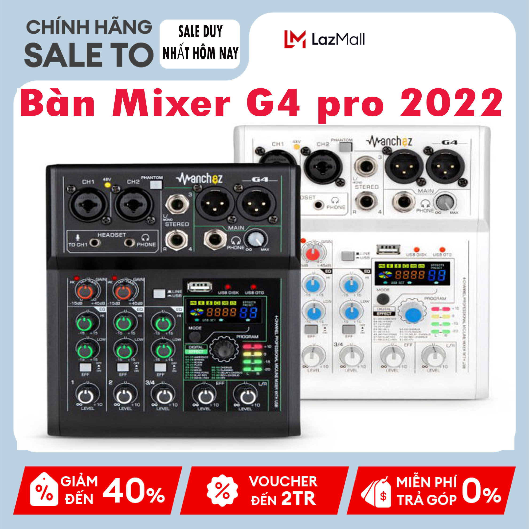 Bàn Mixer G4 PRO Mới 2022 88 Chế Độ Vang 3 Kênh 2 Mono 1 Stereo Tích Hợp Nguồn 48V Dành Cho Micro Thu Âm Đầy Đủ Kết Nối Bluetooth USB XLR 6.5mm Canon Mixer Chuyên Dụng Cho Loa Kéo Dàn Karaoke Đình