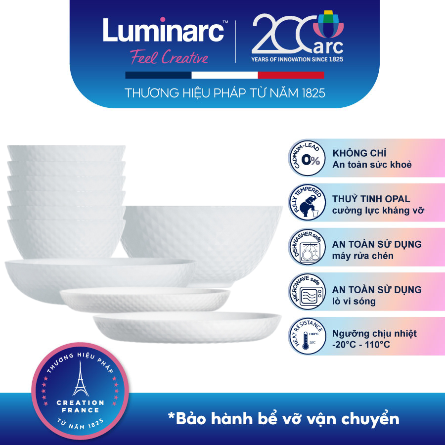 Bộ Bàn Ăn Tô Chén Đĩa Thuỷ Tinh Cường Lực Luminarc Diwali Precious 12 Món - LUDIPR12M