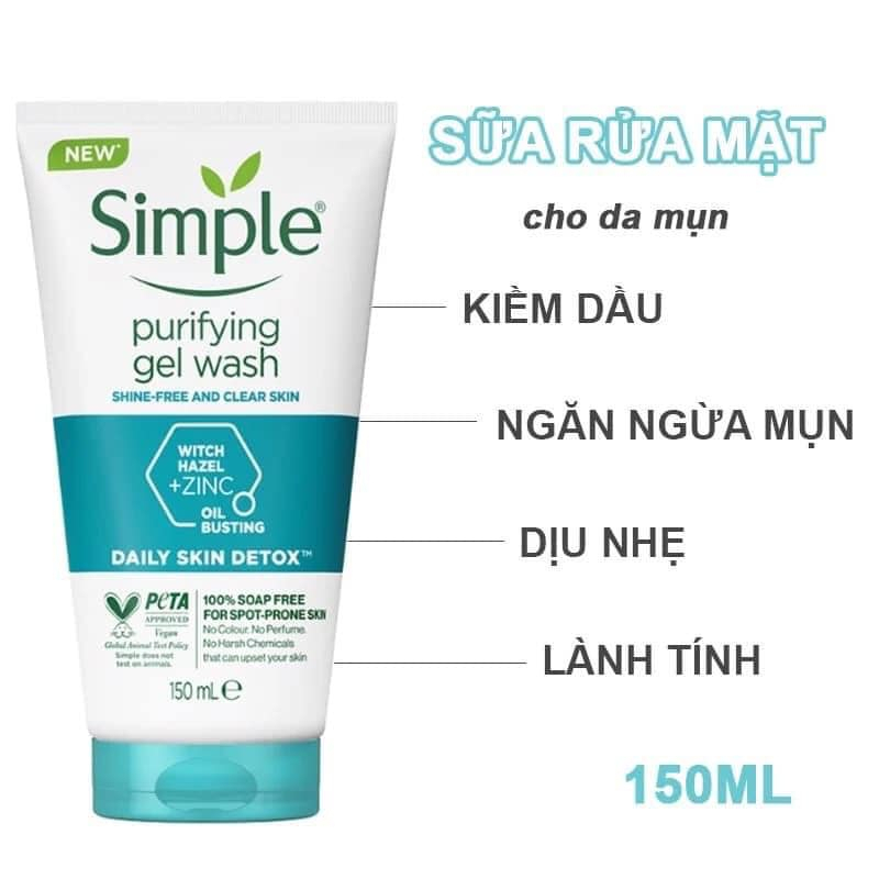 [HOÀN TIỀN 15%]Sữa rửa mặt Simple Purifying Facial Wash Daily Skin Detox 150ml