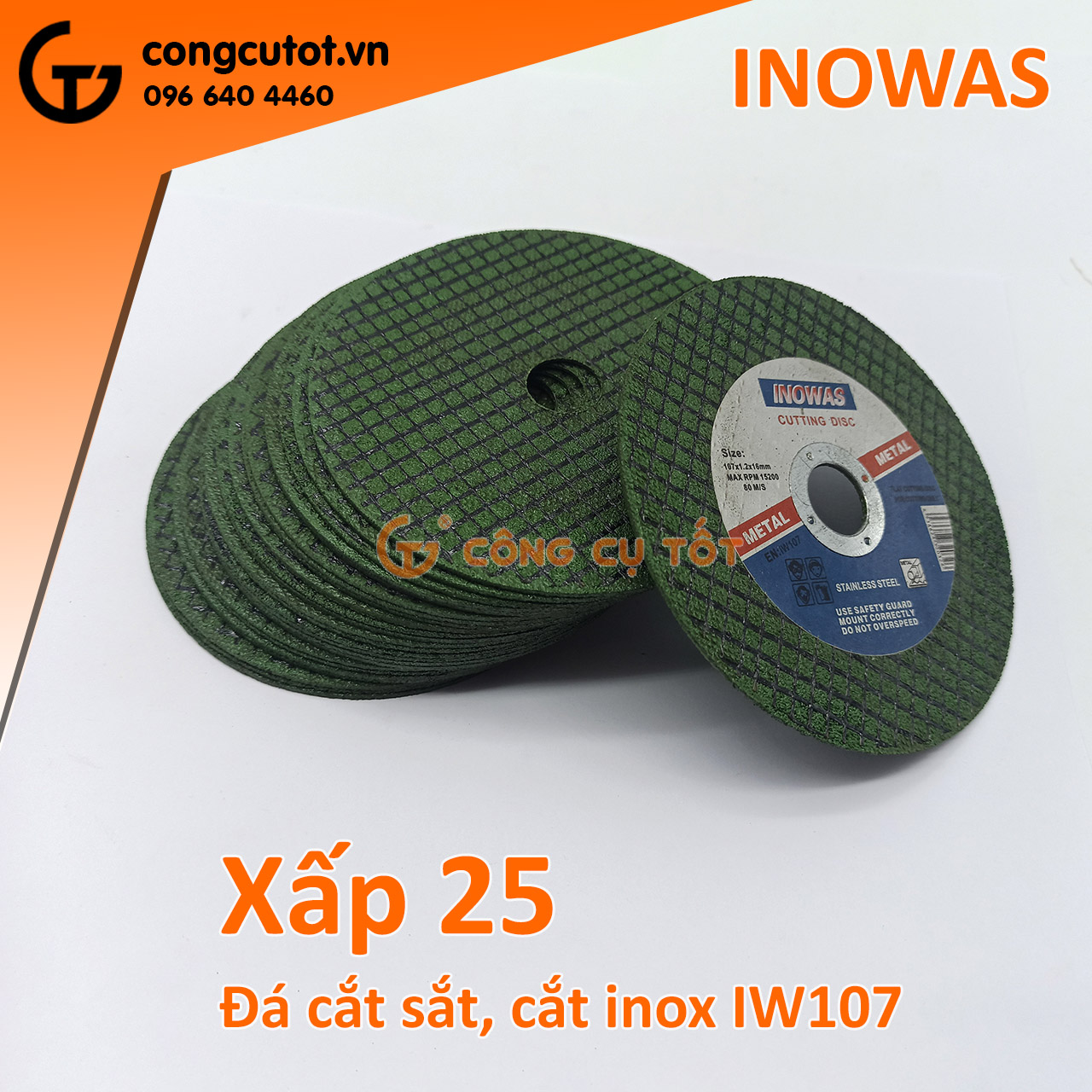 Đá cắt sắt, cắt inox inowas iw107 hộp 25 viên