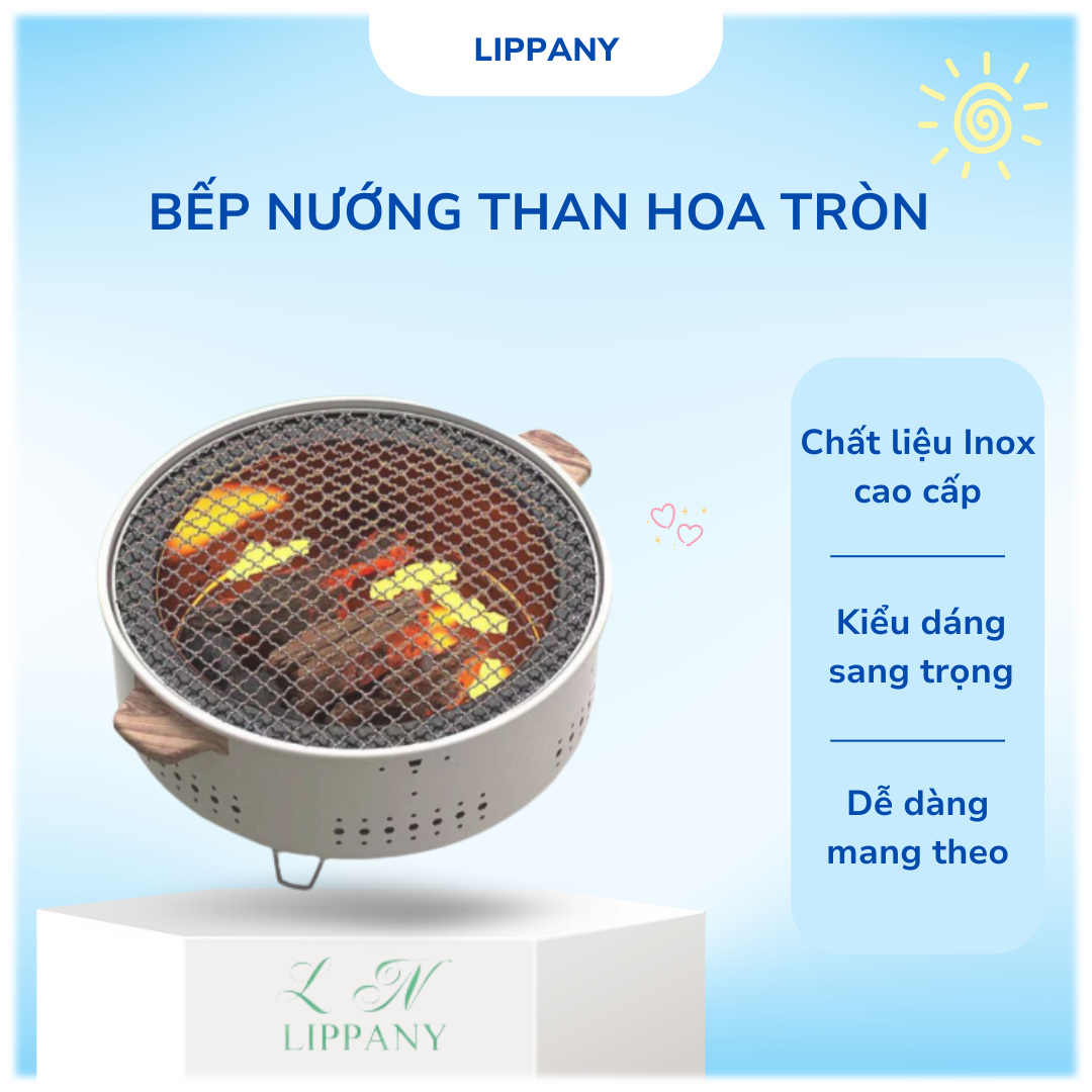 Bếp nướng than hoa để bàn size 30 cm, bếp nướng tròn không khói, lò nướng thịt