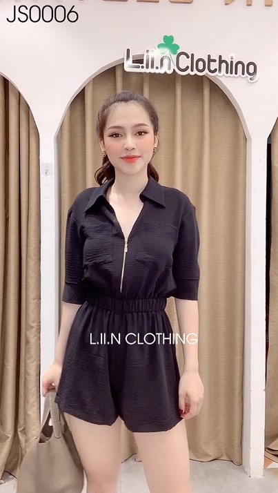 Jumpsuit đen ngắn khóa liin clothing js0006