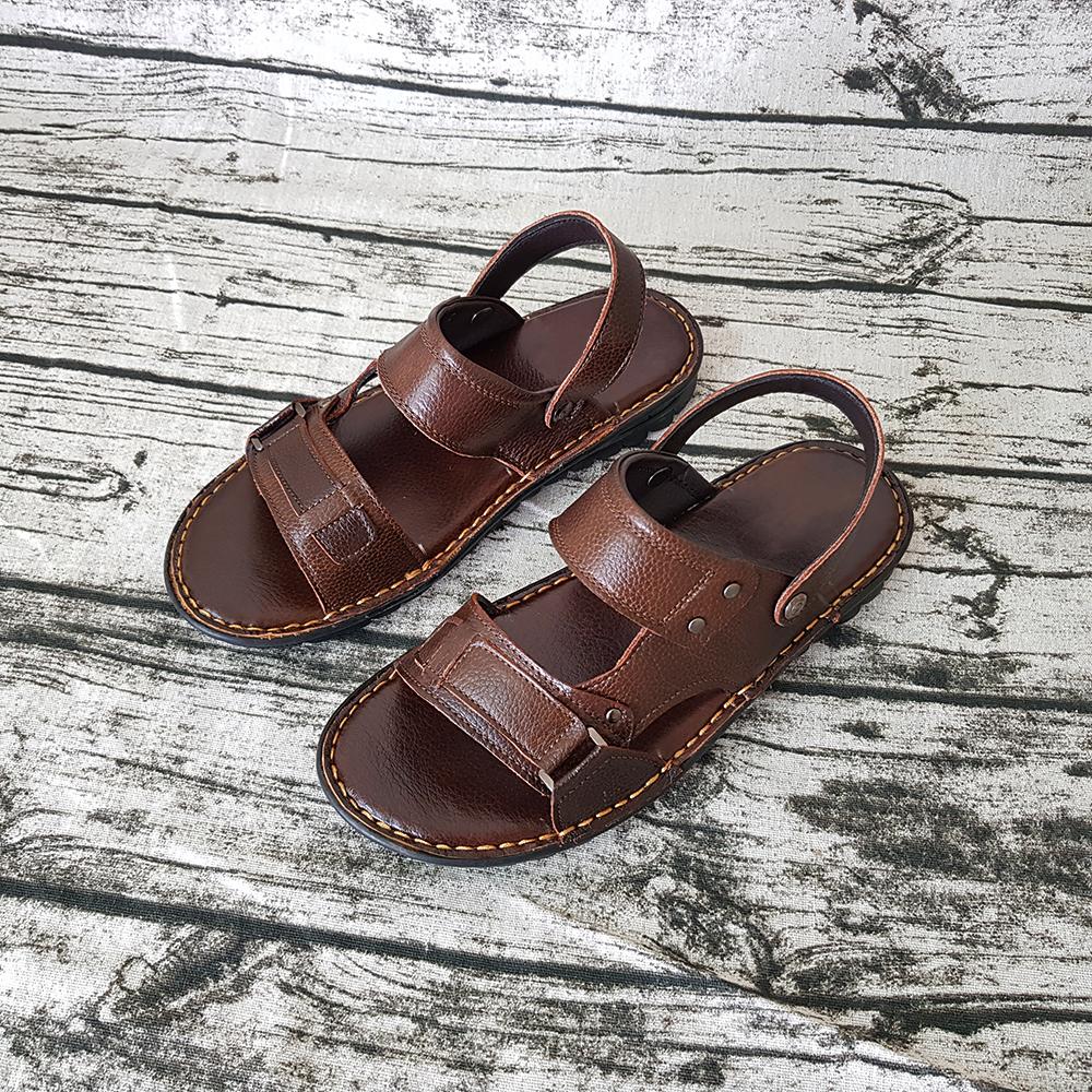 Giày Sandal Nam Dép Quai Hậu Nam Da Bò Thật Đế Da Cao Cấp Siêu Bền Ensado DE3116 (Nâu)