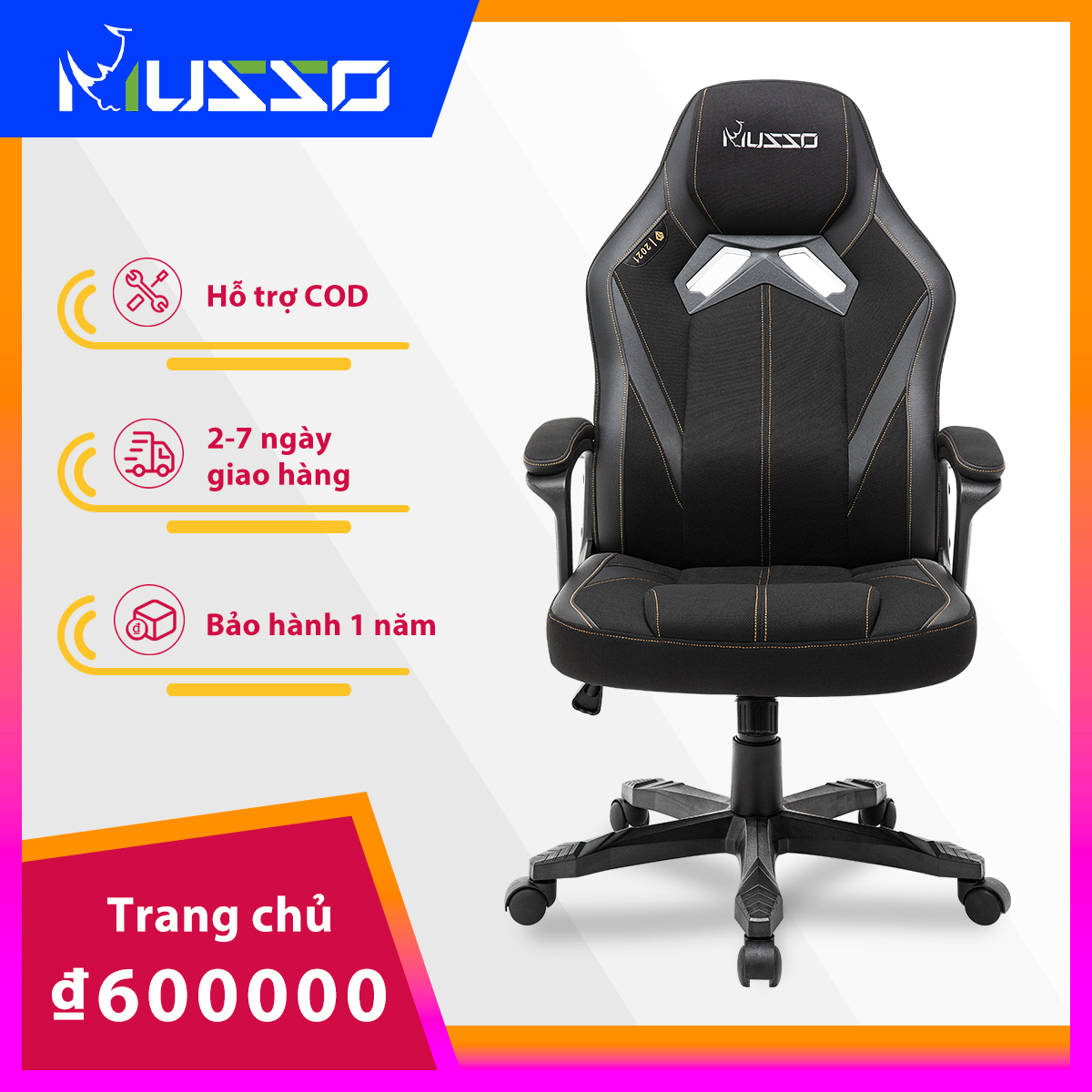 MUSSO Blazer Series 159A PU da và vải trò chơi ghế đua phong cách điều chỉnh xoay ergonomic trò chơi ghế