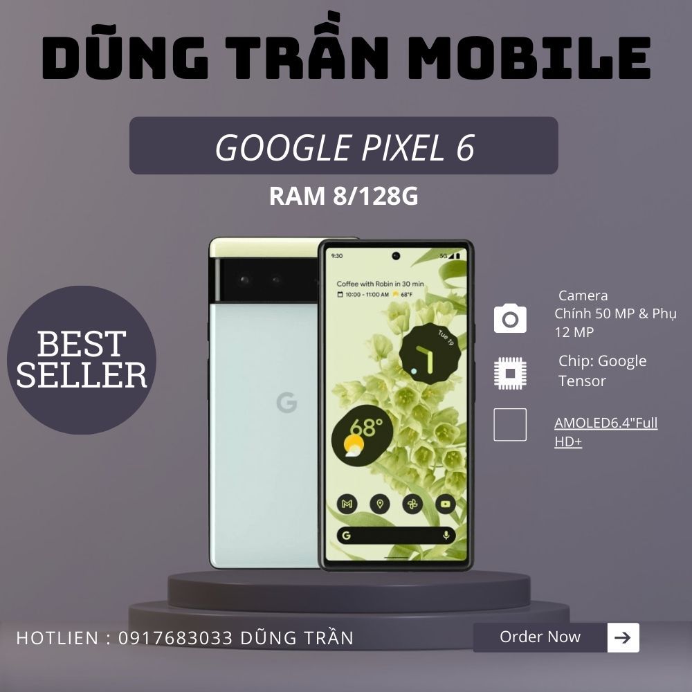 Điện thoại google pixel 6 ram 8/128gb 2 sim quốc tế bao đẹp nguyên zin