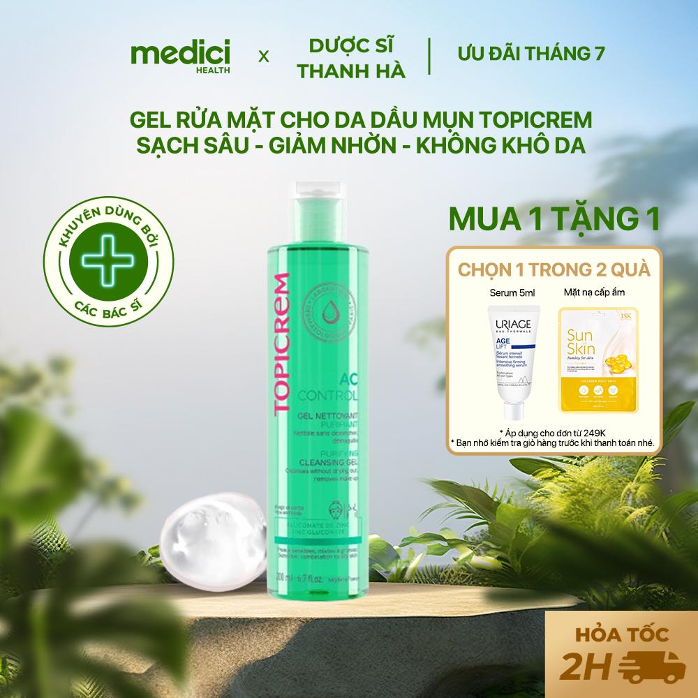 Sữa rửa mặt dạng gel dành cho da dầu hỗn hợp không gây khô da topicrem ac purifying cleansing gel 200ml