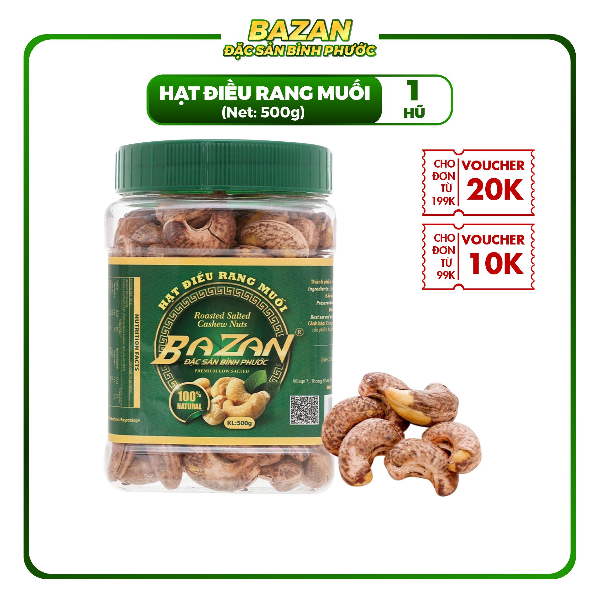 Hạt điều rang muối Bazan đặc sản Bình Phước chính hãng hộp 500g