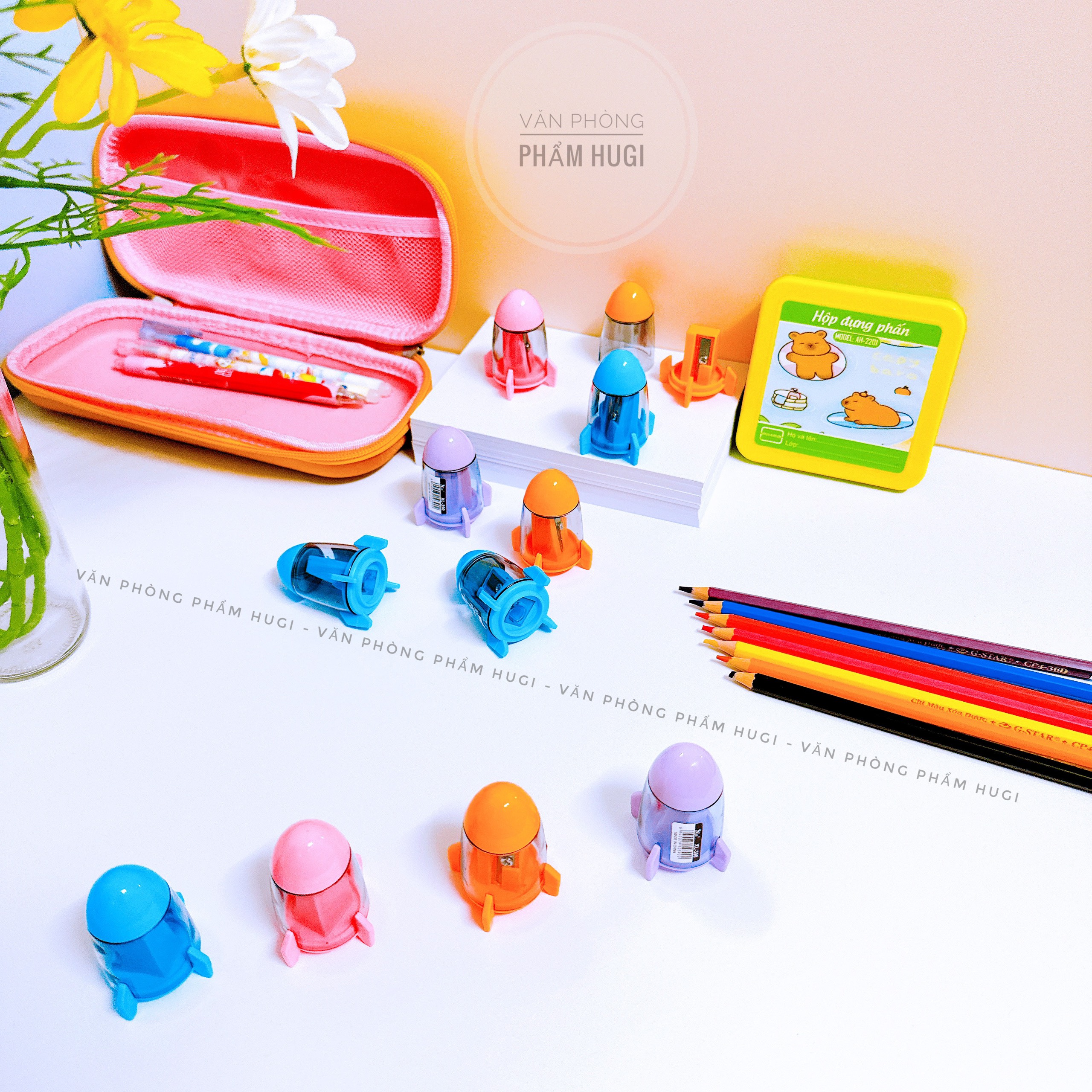 Set 2 gọt bút chì hình tên lửa dễ thương dành cho học sinh