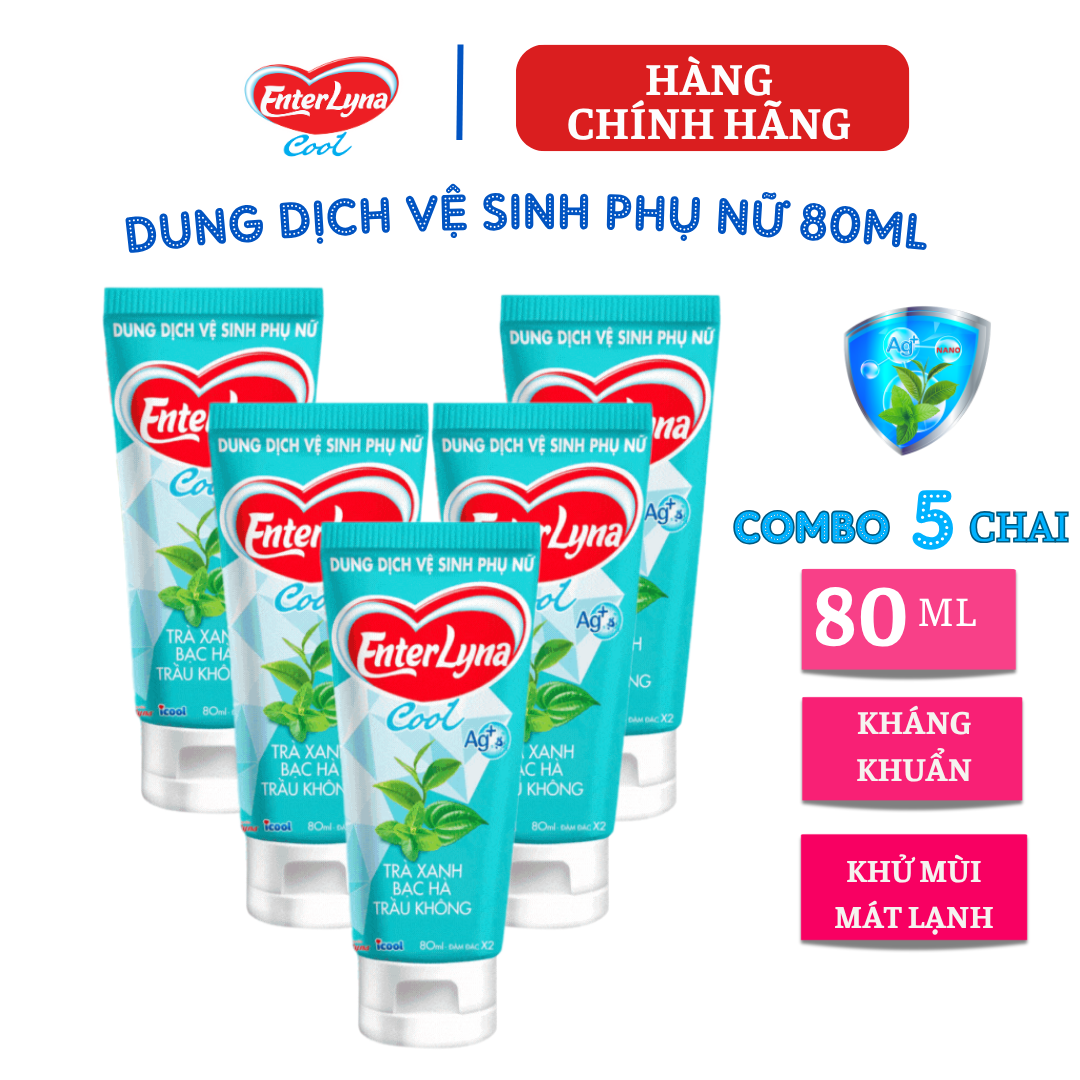 {Hàng chính hãng} Dung dịch vệ sinh EnterLyna Cool {5 chai} 80ml. Dung dịch vệ sinh phụ nữ Nước rửa phụ khoa