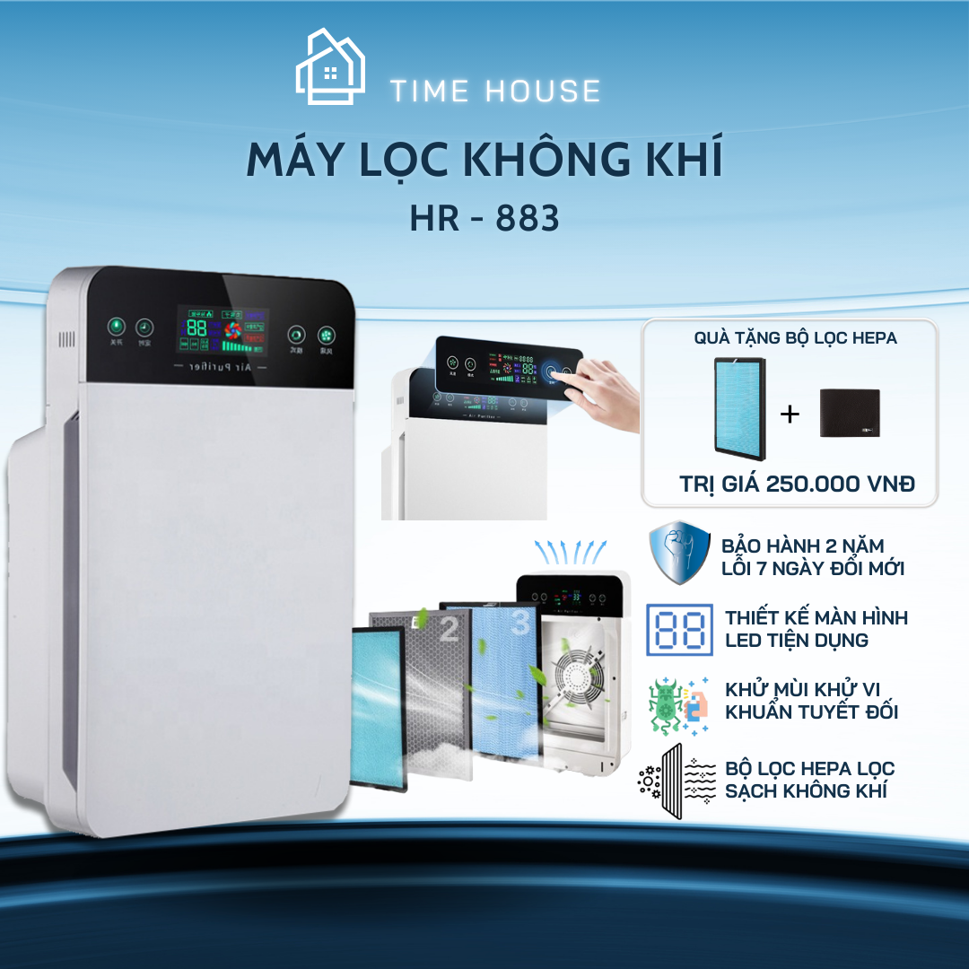 Máy lọc không khí công nghệ lọc HEPA kết hợp than hoạt tính, 5 lớp tạo ion âm lọc không khí có điều khiển từ xa tiện dụng