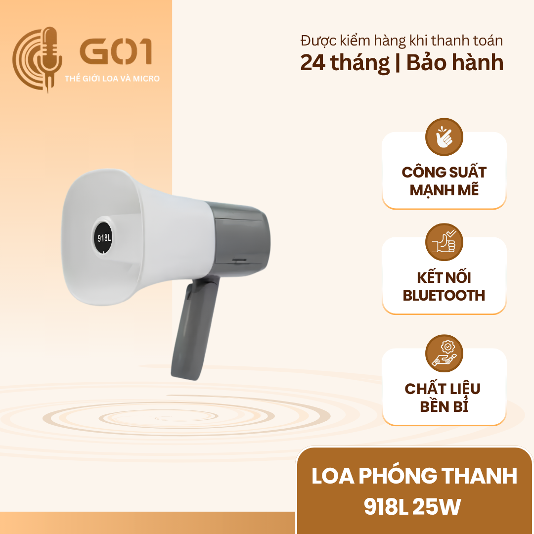 Loa Phóng Thanh 918L (1 pin) 25W Có Bluetooth – Loa Cầm Tay Megaphone Công Suất Lớn – Hỗ Trợ USB/Thẻ Nhớ TF – Ghi Âm – Pin Sạc Tiện Lợi
