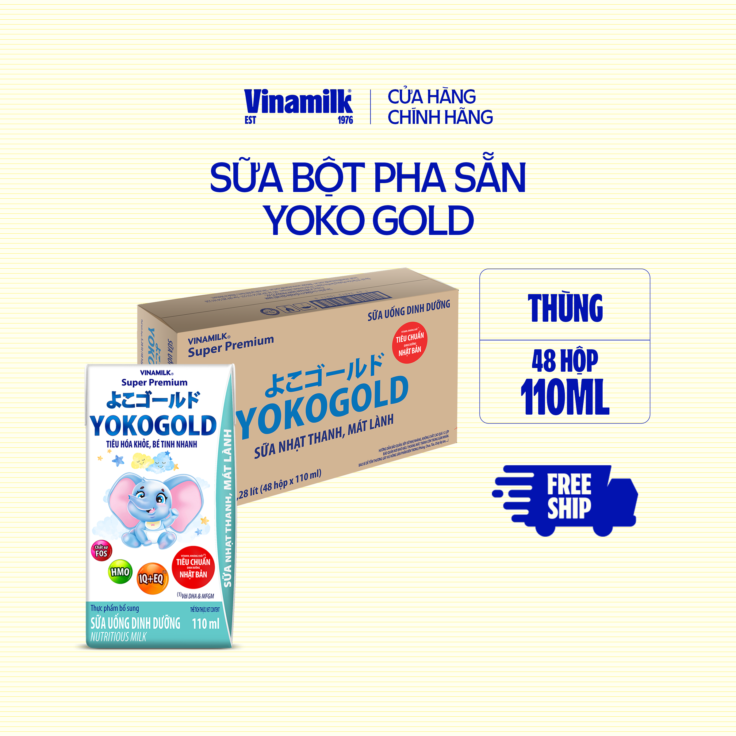 Thùng 48 hộp sữa bột pha sẵn YOKO GOLD 110ml - Sữa nước Dưỡng chất tốt từ Nhật Bản, Vị Nhạt thanh má