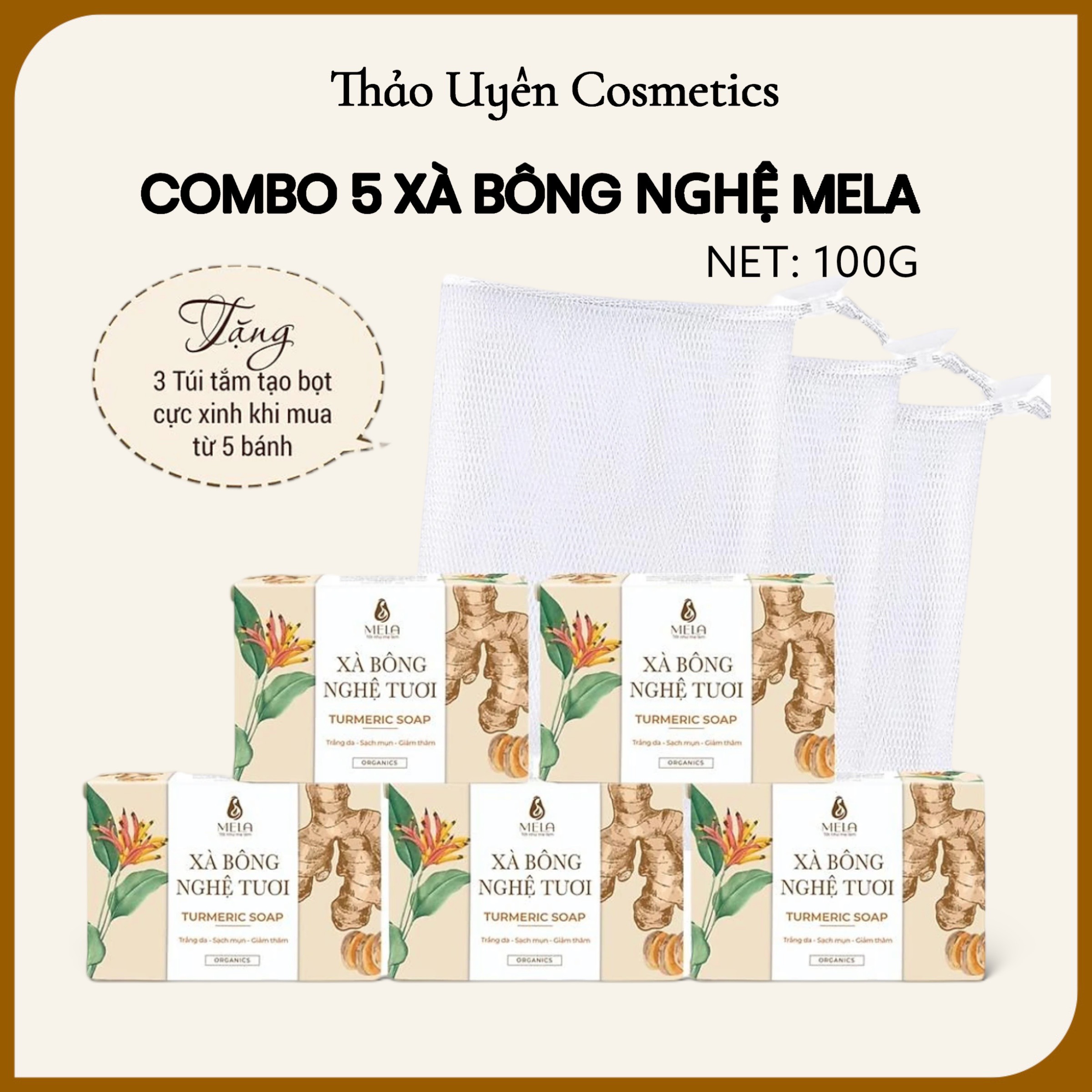 Combo 5 bánh xà bông nghệ tươi mela 100g