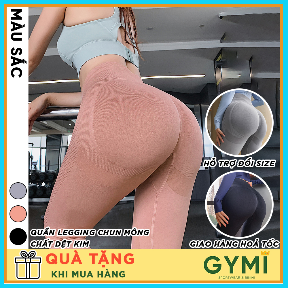 Quần tập Gym Yoga nữ chun mông chất dệt kim GYMI QD42 dáng dài legging thể thao chất dệt lưng cao cạp cao nâng mông
