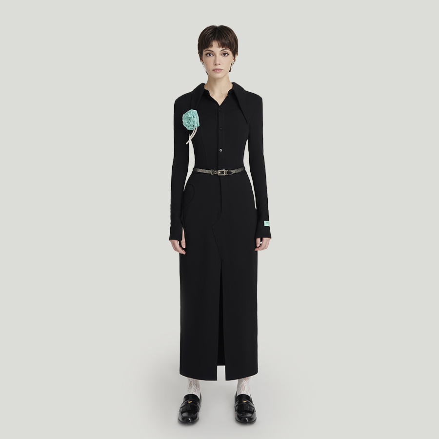 Dear josé - đầm midi tay dài scarlet vải jersey đen