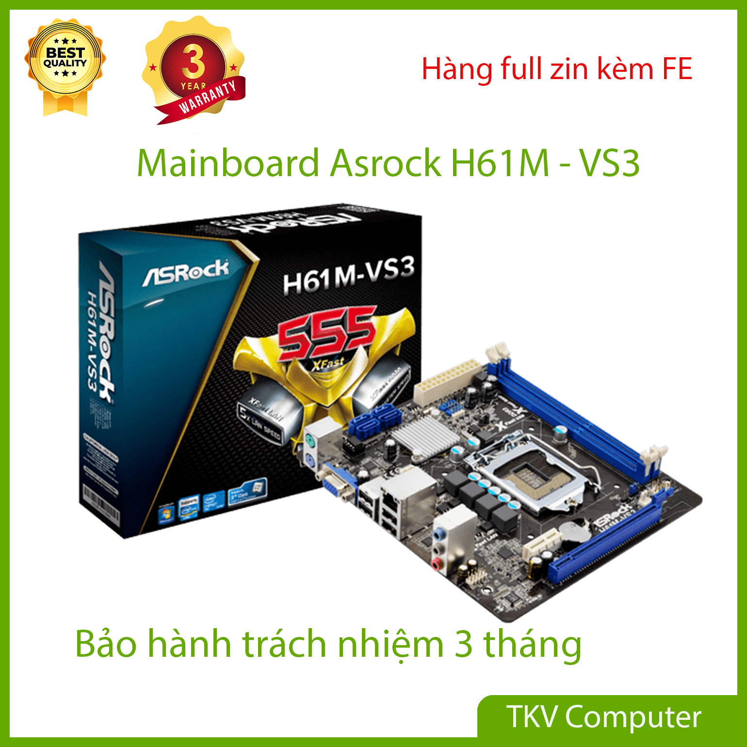 Mainboard asrock h61m - vs3 - full zin kèm chặn