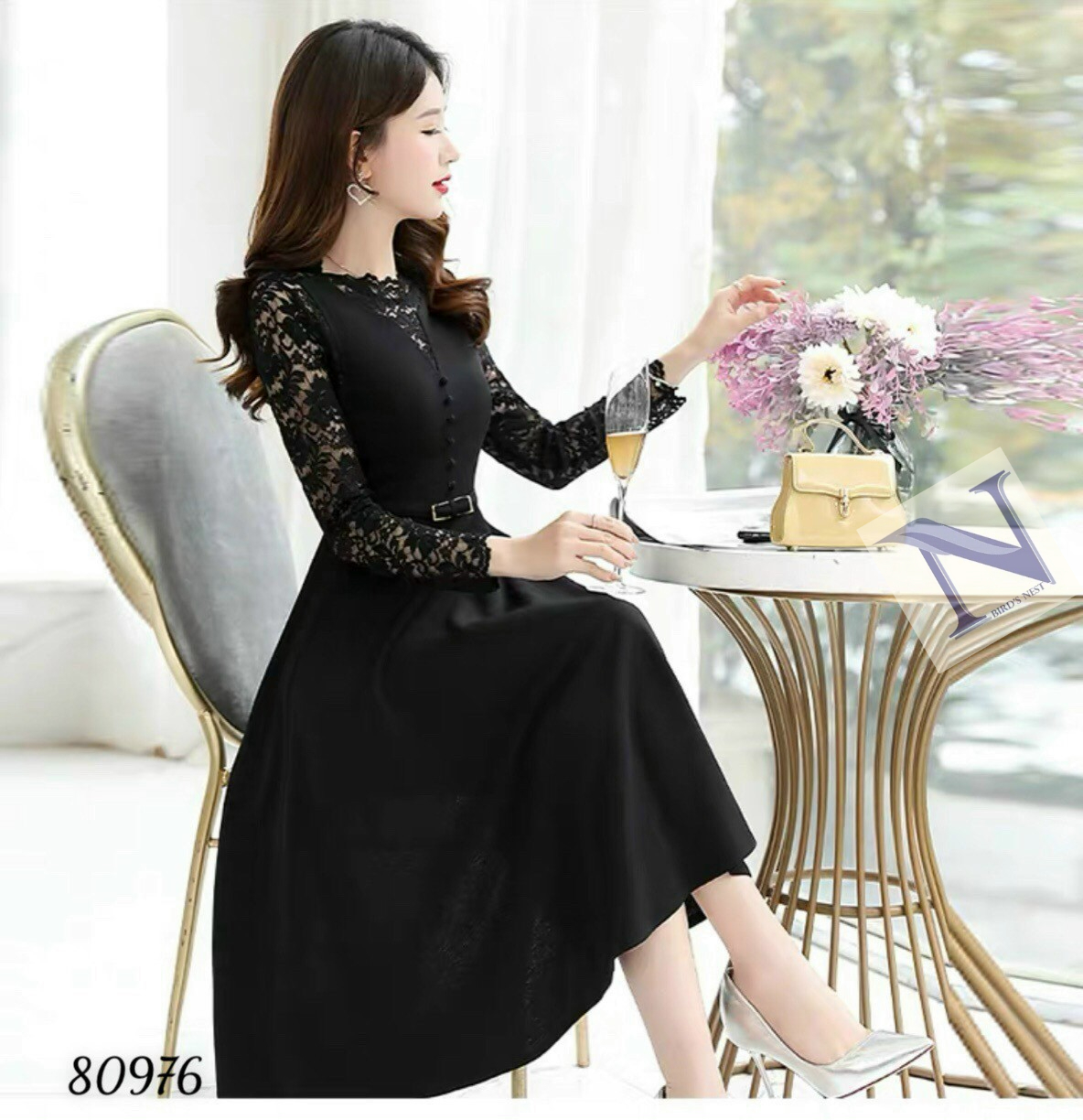 Đầm váy nữ trung niên dự tiệc dạo phố tay dài có thắt lưng nhẹ nhàng dịp lễ tết