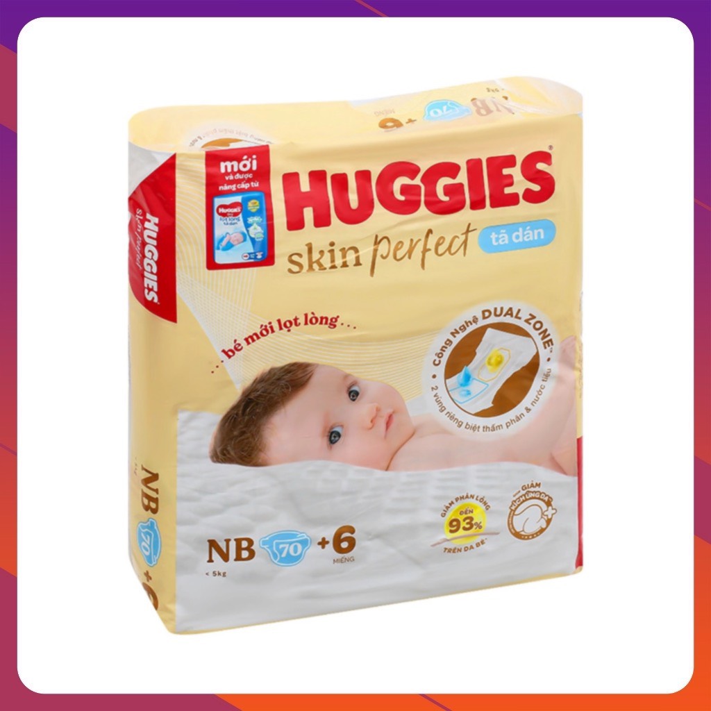 Huggies Skin Perfect Tã/Bỉm Dán Sơ Sinh Huggies NB70+6 (Dưới 5kg)