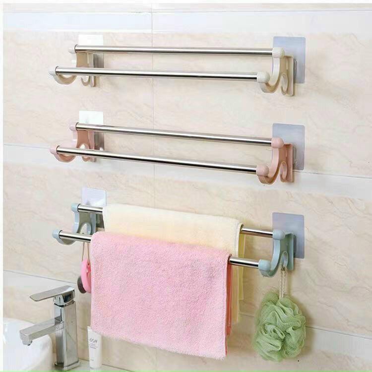 Giá treo khăn mặt đôi bằng inox dán tường, kệ treo khăn mặt, móc treo khăn dán tường