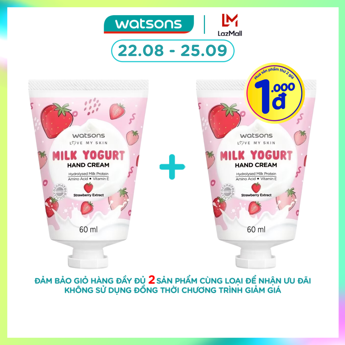 [1000đ SẢN PHẨM THỨ 2] Kem Dưỡng Tay Watsons Milk Yogurt Hương Dâu Hand Cream Strawberry Extract 60m