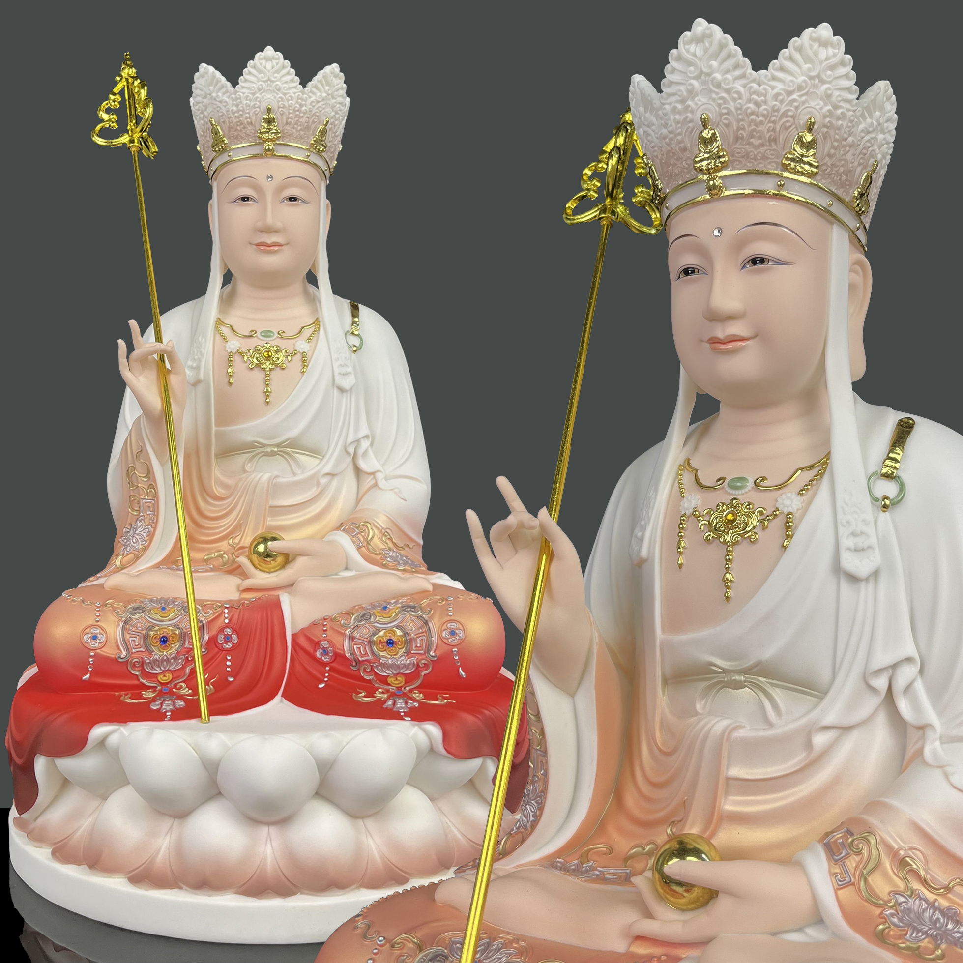 Tôn tượng địa tạng vương bồ tát 2910 bằng nhựa cứng 2 màu đỏ , vàng - phật giáo tường thuận