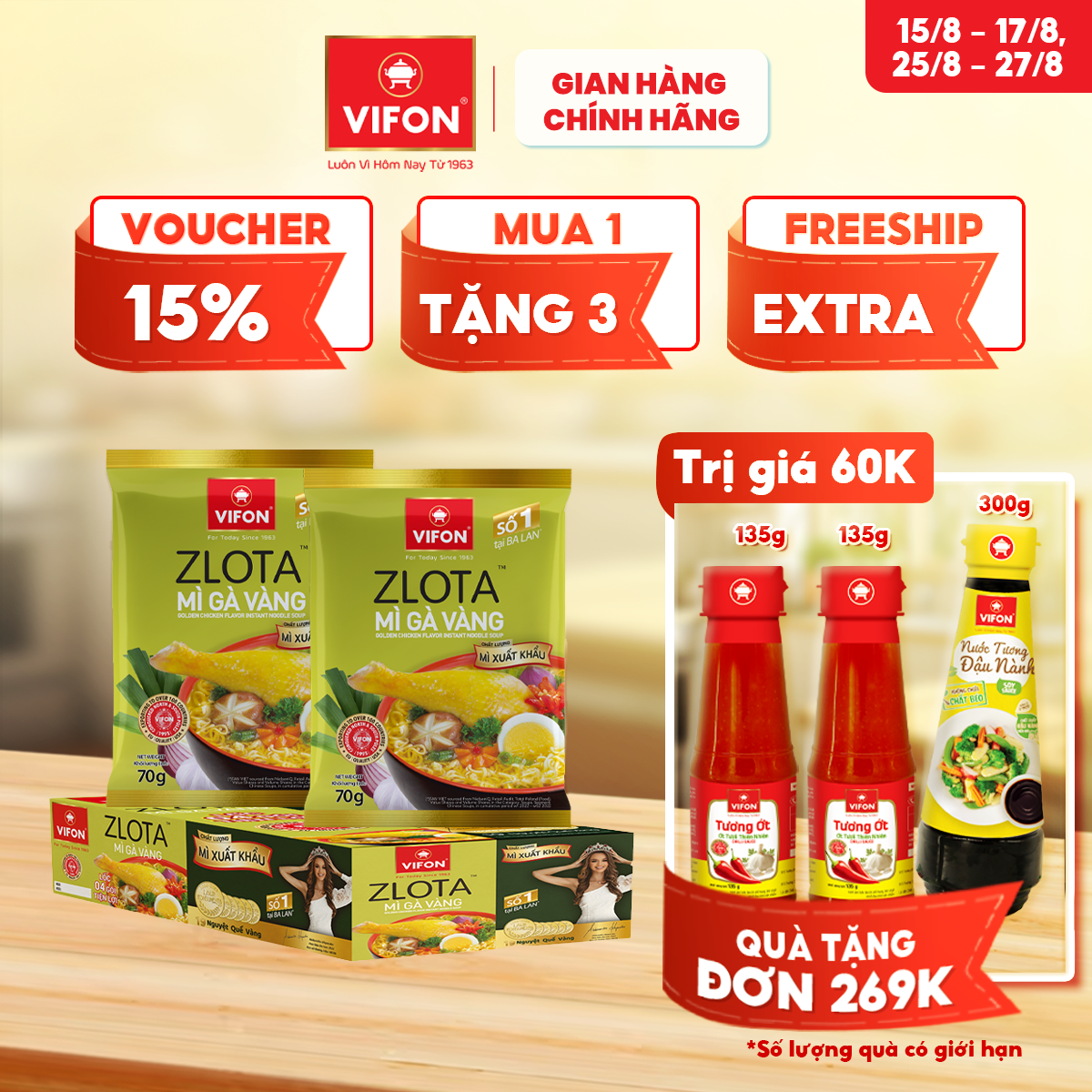 -Thùng 24 gói mì xuất khẩu Zlota gà vàng/ Curry cà ri gà 70gr/gói