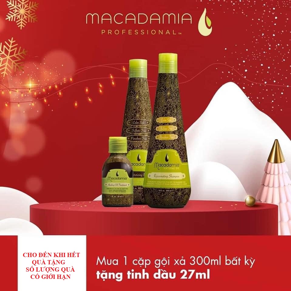 Macadamia combo dầu gội xả dưỡng ẩm 300ml và 1 chai tinh dầu dưỡng bóng tóc natural oil 27ml