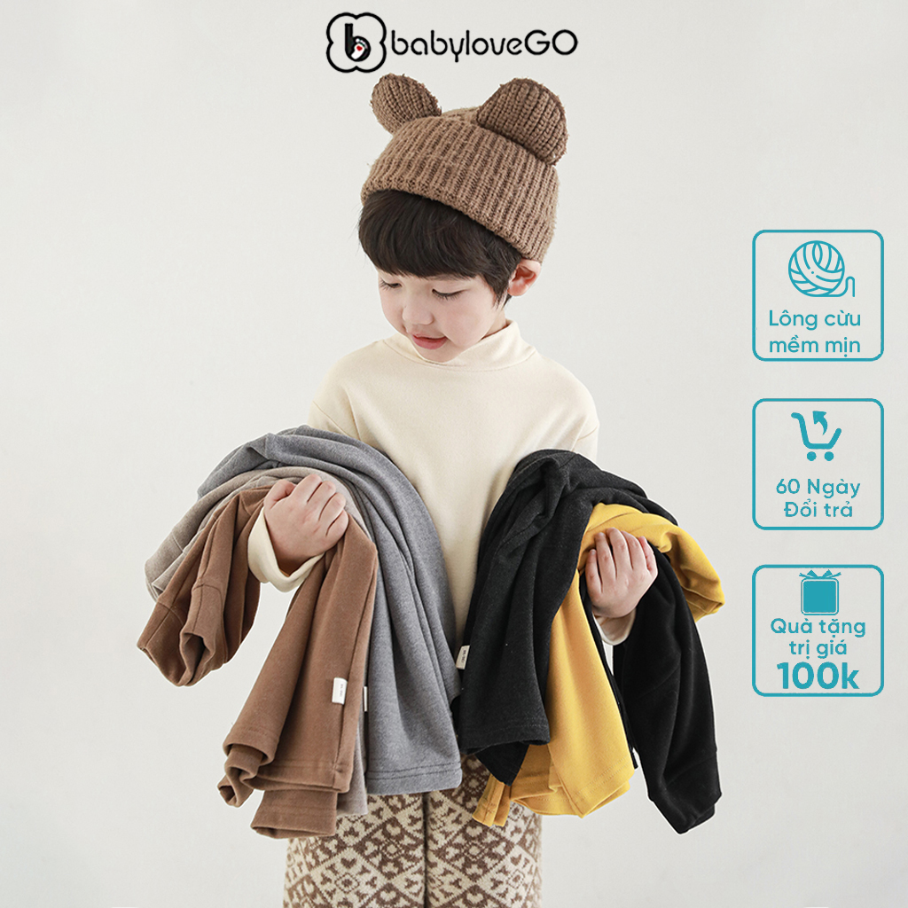 Áo giữ nhiệt BabyloveGO thu đông dài tay cổ lọ lót lông cừu cho bé trai bé