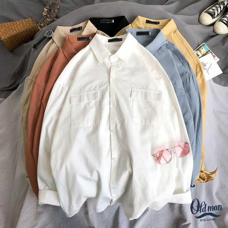 Áo sơ mi nam nữ dài tay Unisex Basic Form Rộng Suông, sơ mi cổ vest Hàn Quốc, chất vải mát - Oldman